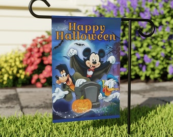 Disney Halloween with Mickey Mouse, Goofy and Donald Duck going Trick or Treat Garden or Home Flag Banner