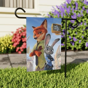 Disney Zootropolis med Nick (Räven) och Judy (Kaninen) Trädgårds- eller Hemflagga bild 4