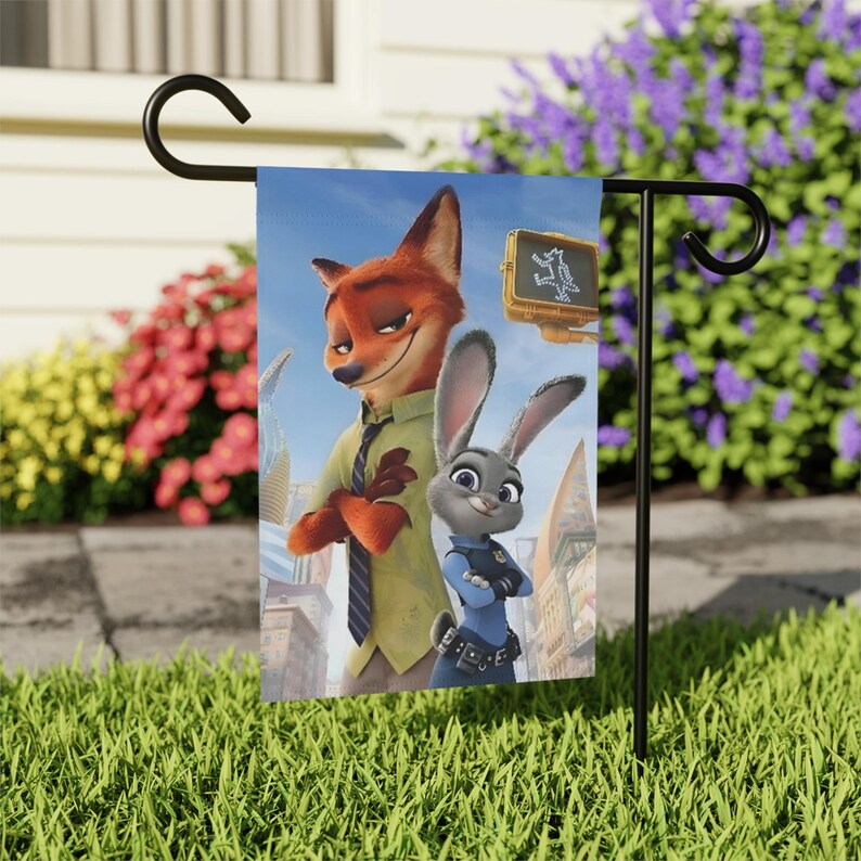 Disney Zootropolis med Nick (Räven) och Judy (Kaninen) Trädgårds- eller Hemflagga bild 4