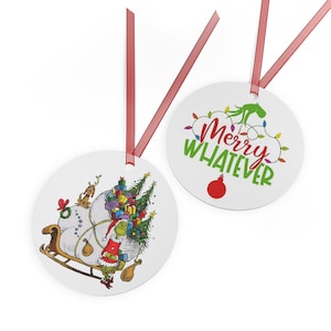 Christmas Ornament Gri inch and Max stealing Christmas from Whoville from the  movie How the Gri inch stole Christmas metal ornament