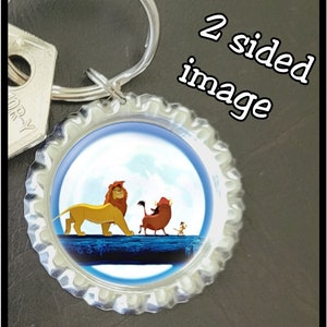 Simba, Timon and Pumba from Disney&#39;s The Lion King. Bottlecap keychain, keyring, bag charm, zipper pull kids, fish extender gift,memorabilia
