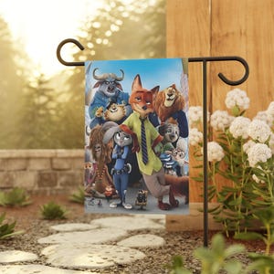 Disney Zootopia featuring Nick,Judy and other characters from the movie Garden or Home Flag Banner, Outdoor Flags, Garden Decoration image 3