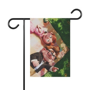 Disney Carl and Ellie laying on a blanket enjoying the sky view Garden or Home Flag Banner from the Movie Up