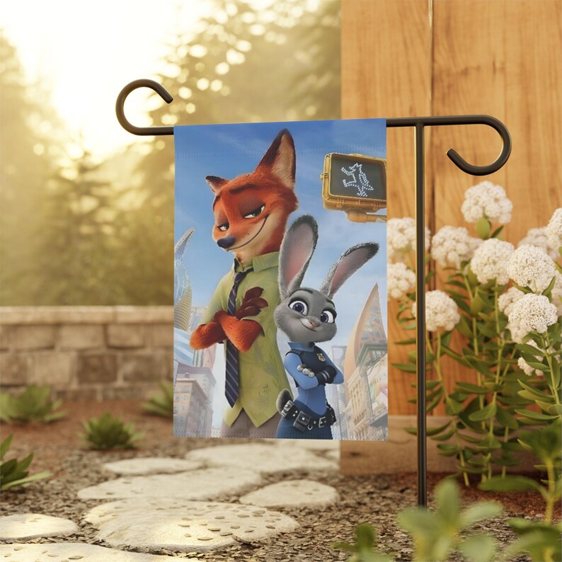Disney Zootropolis med Nick (Räven) och Judy (Kaninen) Trädgårds- eller Hemflagga bild 3