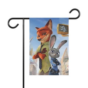 Disney Zootopia featuring Nick (Fox) and Judy (Rabbit) Garden or Home Flag Banner