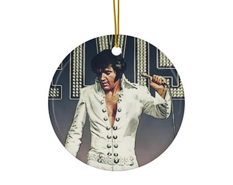 Elvis Presley che canta, ornamento natalizio in ceramica