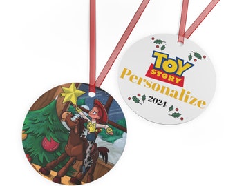 Personalized Toy Story Christmas Ornament: Jessie and Bullseye Metal Holiday Decor