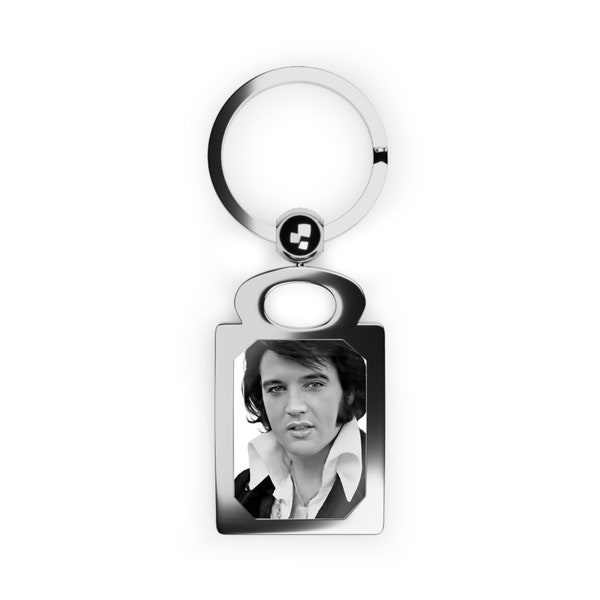 Elvis, Elvis Presley, The King, The King of Rock and Roll in black and white photo in rectangle Photo Keyring