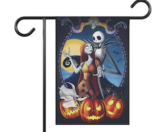 Disney Jack Skellington, Sally and Zero Halloween and Christmas Garden or Home Flag Banner