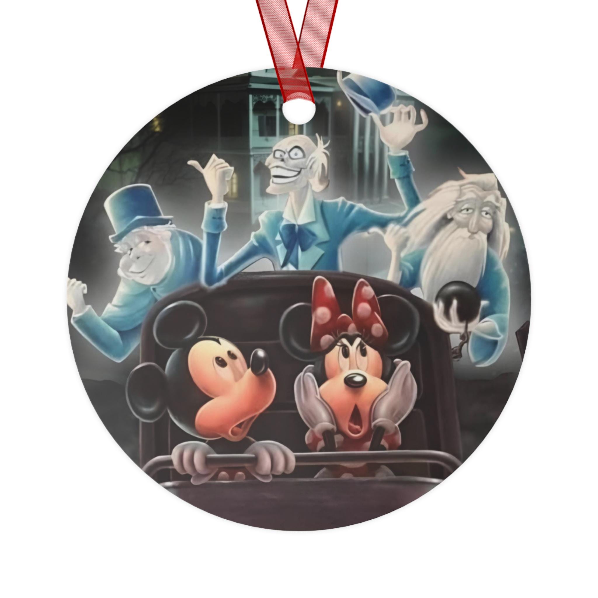 Mickey and Minnie Mouse on the Disney's Haunted Mansion Doombuggy ride Metal Ornament