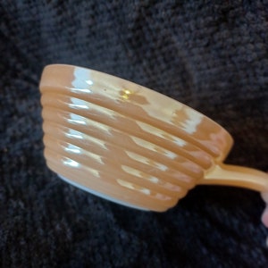 Vintage Fire King Peach Lustre Soup Bowl with Handle