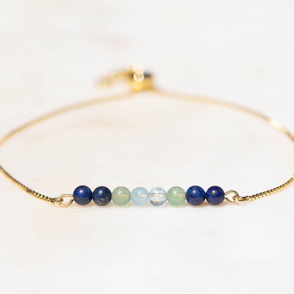 Libra Bracelet | Aventurine, Aquamarine, Lapis Lazuli Adjustable Libra Crystal Bracelet | Gold, Silver, Rose Gold, or Cord