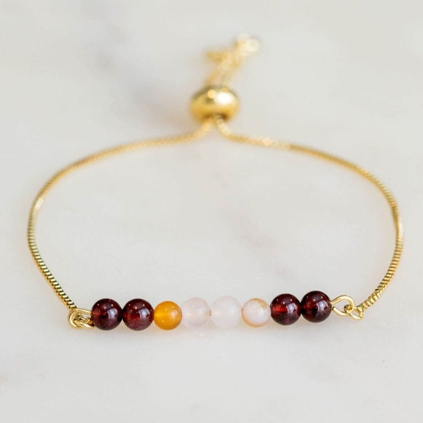 Love Attraction Bracelet | Rose Quartz, Carnelian, Garnet | Gold, Silver, Rose Gold, Cord Adjustable Crystal Bracelet