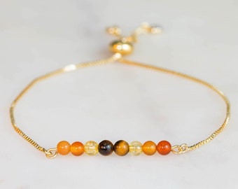 Creativity Bracelet | Tigers Eye, Carnelian, Citrine Adjustable Bracelet | Gold, Silver, Rose Gold, or Cord | Dainty Bracelet |