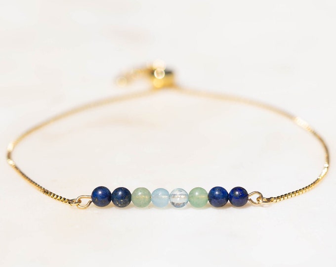 Libra Bracelet | Aventurine, Aquamarine, Lapis Lazuli Adjustable Libra Crystal Bracelet | Gold, Silver, Rose Gold, or Cord