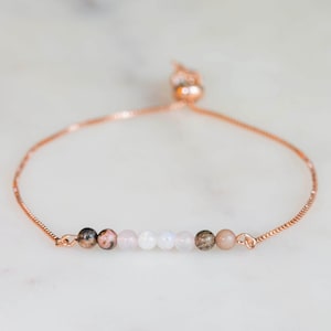 Self-Love Bracelet | Rose Quartz, Rhodonite, Moonstone Adjustable Crystal Bracelet | Gold, Silver, Rose Gold, or Cord | Heart Chakra