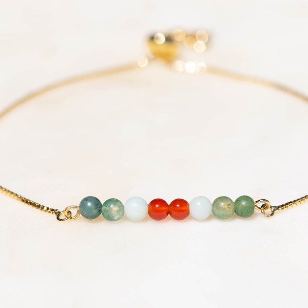 Virgo Bracelet | Carnelian, Amazonite, Moss Agate Adjustable Virgo Crystal Bracelet | Gold, Silver, Rose Gold, or Cord | Virgo Gifts