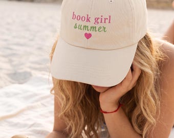 Book Girl Summer Embroidered Hat | Bookish Baseball Cap | Reader Gift | Adjustable Cotton Dad Hat | Book Lover Summer