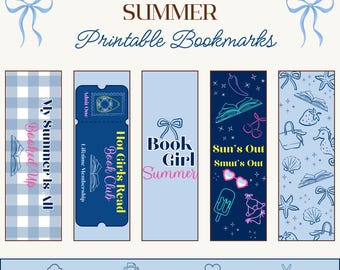 Book Girl Summer Bookmarks: Blue Beach Reads Theme (Digital Download, PDF Set)