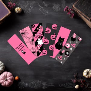 Halloween Themed Bookmarks: Black and Pink Printable Bookmarks