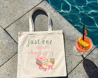 Just One More Chapter Canvas Tote Bag | Bookish Tote | Book Lover Gift | Library Bag | Reader Tote | Summer Reading Bag