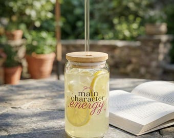 Main Character Energy Glass Can | 16oz Bookish Iced Coffee Cup | Cute Sipper Glass | Reader Gift | Book Lover Drinkware