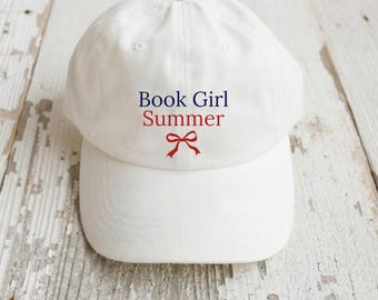 読書好きの女の子のためのサマーダッドハット｜愛国的な読書キャップ｜読書好きへのギフト｜ビーチでの読書用帽子｜本好きのためのベースボールキャップ