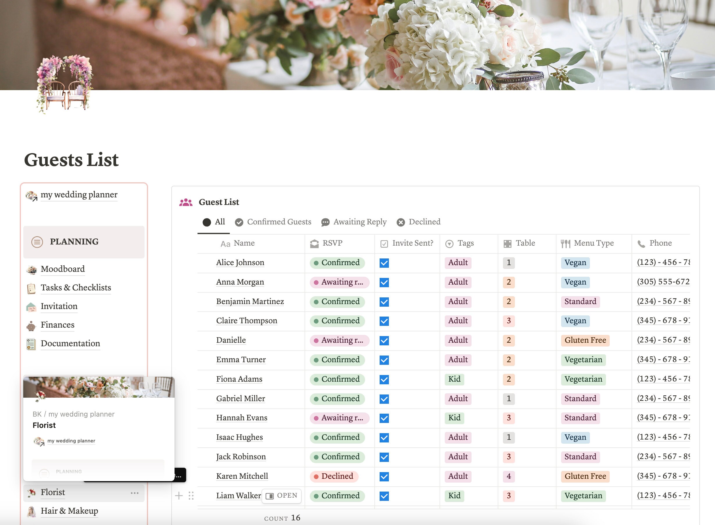 Notion Wedding Planner Template for Brides Digital Wedding Planner Etsy