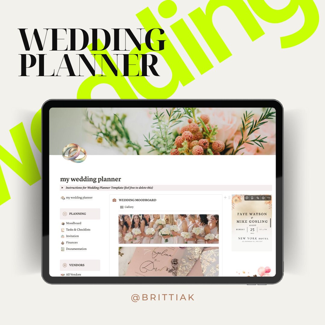 Notion Wedding Planner Template for Brides Digital Wedding Planner Etsy