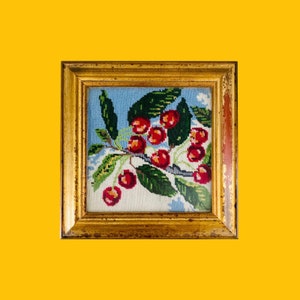 Vintage Handmade Fruit Framed Tapestry