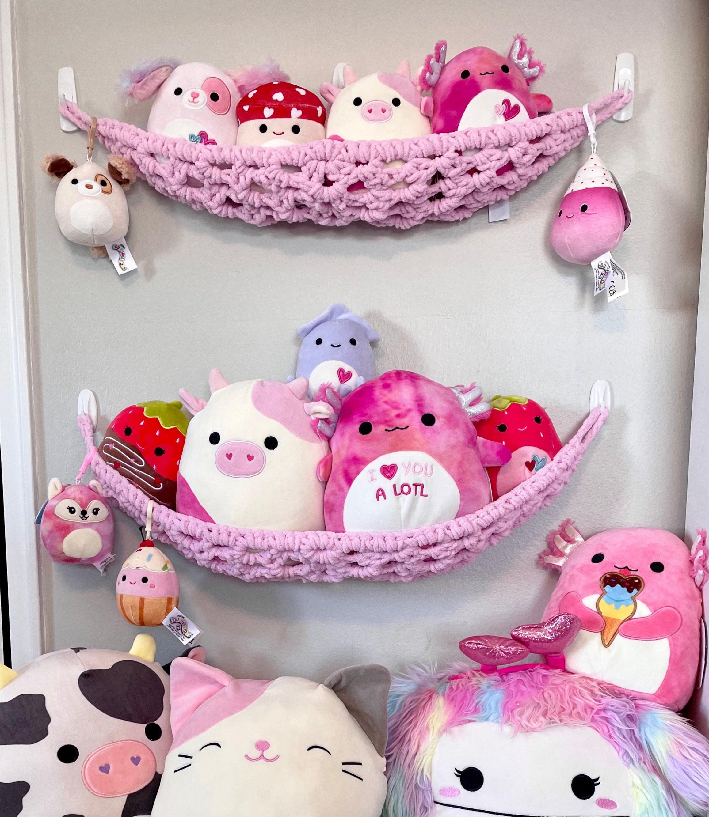 Crochet Squishmallow Stuffed Animal Mini Net Set in Baby Pink 