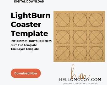 LightBurn Coaster Template Set | Circle Coasters | Square Coasters | Hexagon Coaster | Laser Engrave Template for Coasters | Ortur Grid