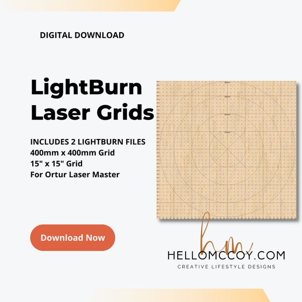 Einfaches LightBurn Laser Grid Set für Ortur Laser Master | 400mm x 400mm | 15" x 15" | Metrisches MM Lasergitter | Gitterschablone