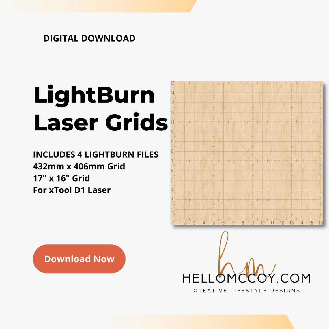 Lightburn Laser Grid Set for Xtool D1 432mm X 406mm 17 X 16 Metric and