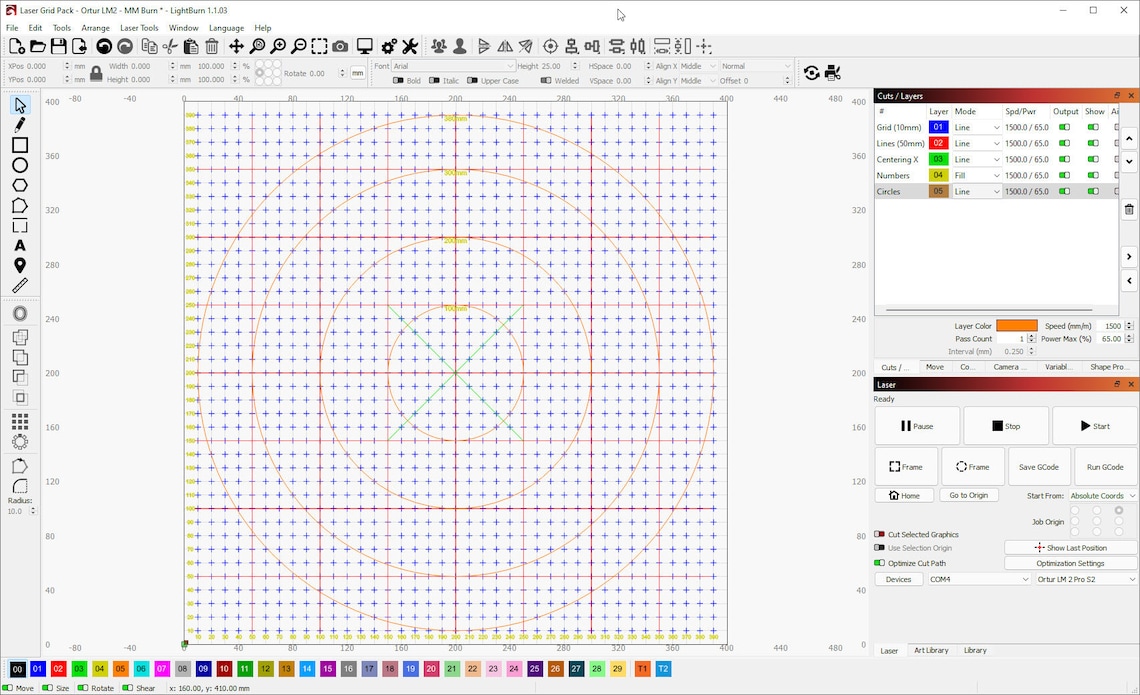 Simple Lightburn Laser Grid Set for Ortur Laser Master | 400mm X 400mm ...