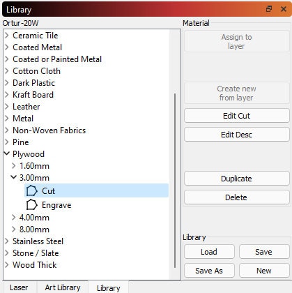 ORTUR Laser Master 2 Lightburn Material Cut Library | 20+ Material ...