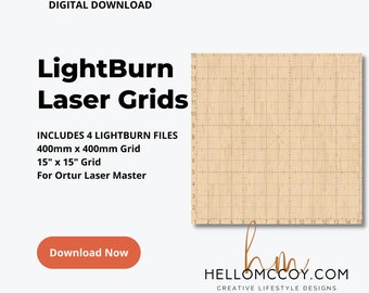 LightBurn Laser Grid Set for Ortur Laser Master | 400mm x 400mm | 15" x 15" | Metric and Inch Laser Grid | Imperial | Grid Template