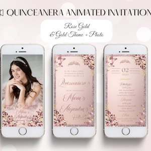 Rose Gold and Gold+Photo Quinceanera video Invitation, animated invitation, digital invitation, xv invitations, quince invites, butterflies