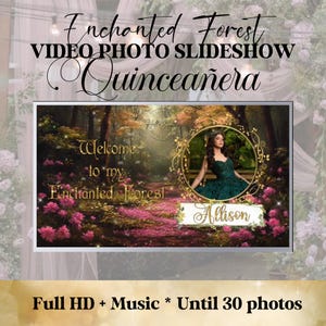 Verzauberter Wald Foto-Diashow Quinceanera mit Musik, digitales Fotoalbum Quinceaňera, Video-Diashow mit Fee.