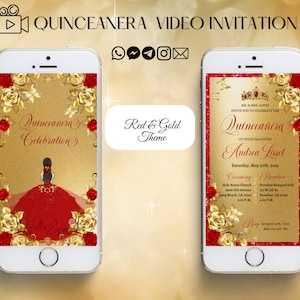 red and gold 15 invitation, video invitation, 15 anos invitation, red quince invitations digital, red floral, red roses, sweet 16 invitation