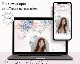 Quinceanera Website Invitation Dusty Blue & Dusty Pink Secret Garden Sweet 16 / Elegant Floral pastel colors, digital download