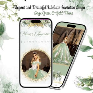 Quinceanera Invitation Sage Green, Online Rsvp QR CODE, Digital Invitation Website, sweet 16 invitations, , Mis Quince Invite, XV invitation