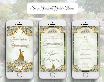 Princess Tiana sweet 16 invitation, Princess and the Frog Invitation, quince invitations, digital invitation, floral sage green and gold.