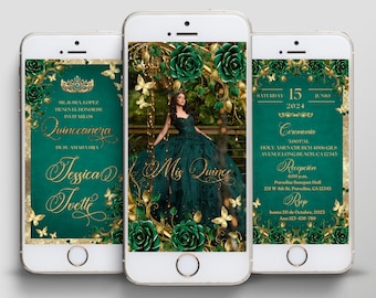 Convite Marmelo Verde Esmeralda, convite digital, convite Sweet 16, convite floral marmelo, mis marmelo, download digital, XV años