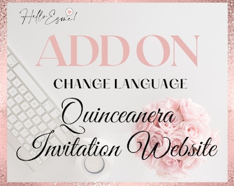 Zmień język zaproszenia na stronę internetową na hiszpański lub angielski. Strona RSVP, zaproszenie na quinceanerę, zaproszenia na mis quince, xv