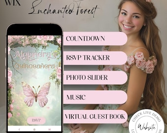 Enchanted Forest Sweet 16 Quinceañera Website Invitation | Fairy Tale  Digital Invite | Blush & Green Floral track RSVP