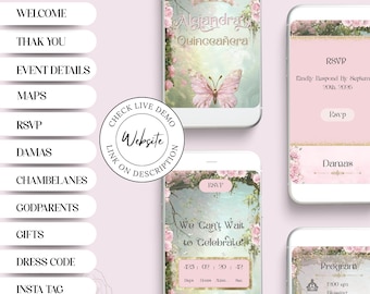 Quinceañera Invitation Enchanted Forest Sweet 16 Quinceañera Website Invitation | Digital Invite | Blush Pink Floral track RSVP