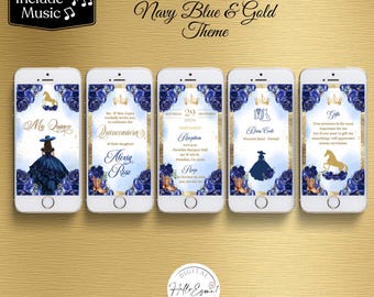 Western Navy Blue and Gold Invitation, Rustic Country invite quince invitation, cowboy boots, sweet 16,  horse invitation, Navy Blue Floral