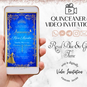 Beauty and the Beast Quinceanera Video Invitation  / Royal Blue and Gold Roses, quince invitations, animated invitations, invitation digital