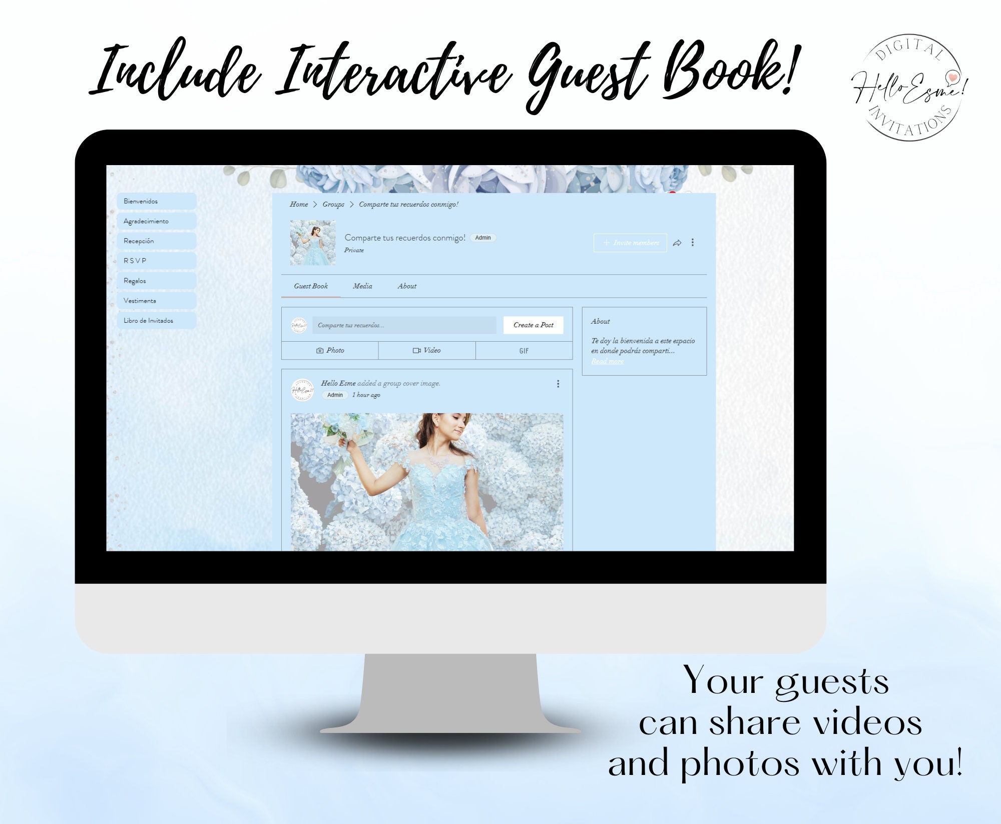 Quinceanera Invitation Baby Blue and Silver, Rsvp site, Online Rsvp